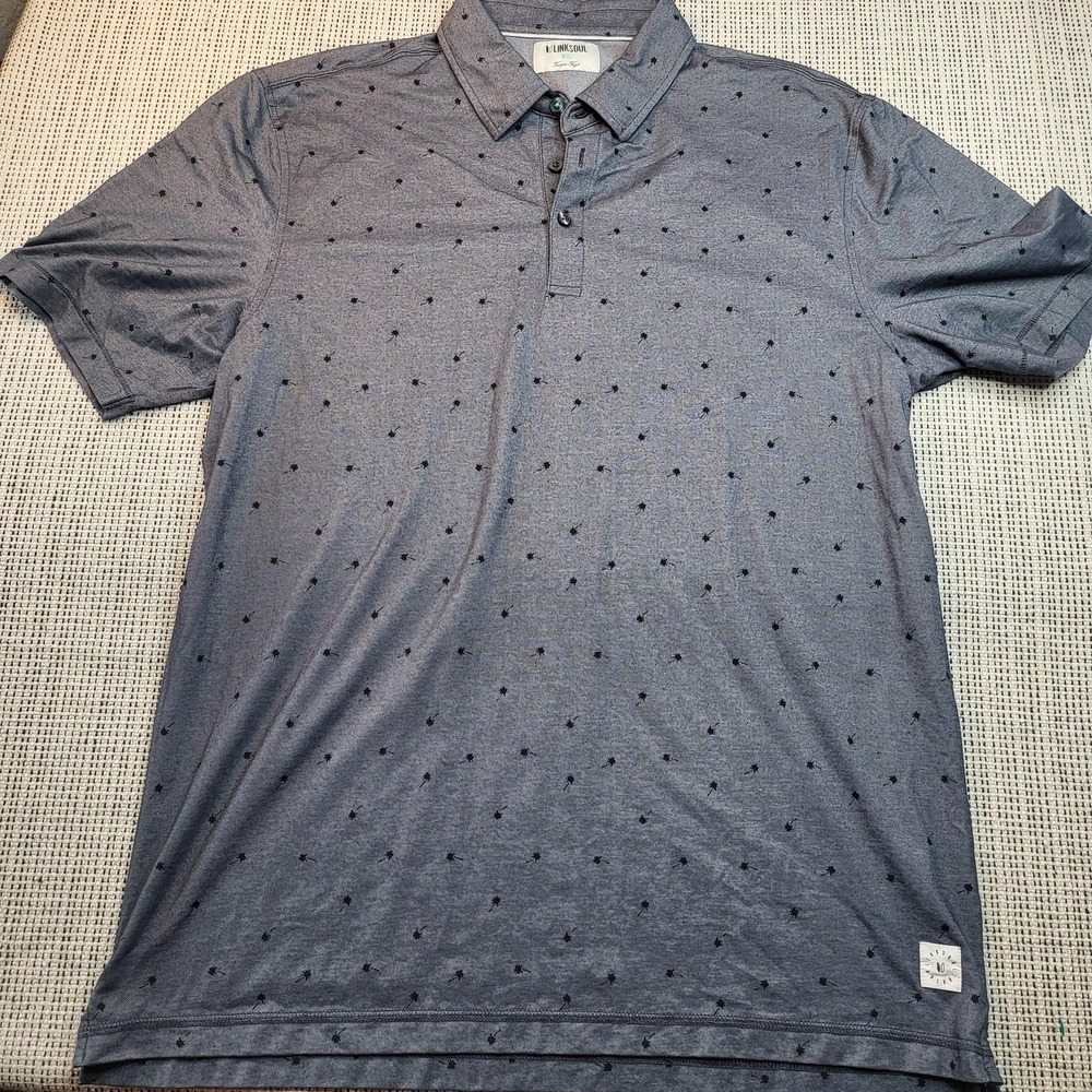 Linksoul Polo Shirt Mens XL Gray‎ Polka Dot Golf Short Sleeve Performance Casual